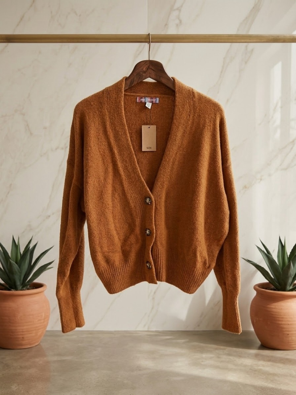 Urban Outfitters Rust Brown V-Neck Button-Front Cardigan